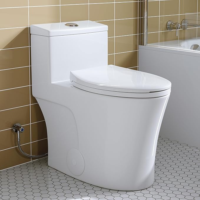 HOROW T0338W One Piece Toilet 10" Rough-in, Elongated Toilet with Comfortable Seat Height, ADA Chair Height 17.3", Dual Flush 0.8/1.28 GPF, Standard White Toilet Bowl, Space Saver Design
