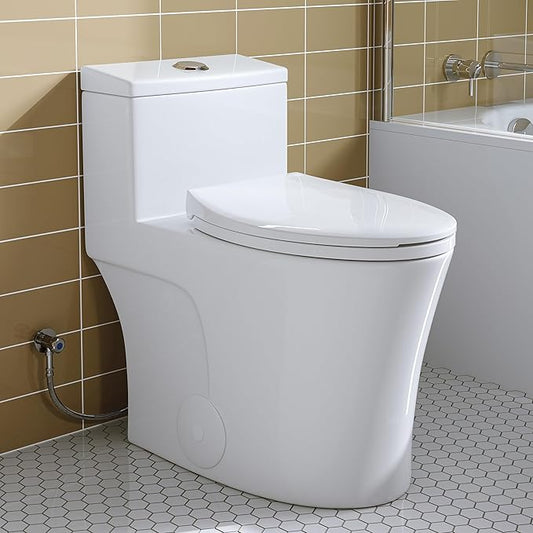 HOROW T0338W One Piece Toilet 10" Rough-in, Elongated Toilet with Comfortable Seat Height, ADA Chair Height 17.3", Dual Flush 0.8/1.28 GPF, Standard White Toilet Bowl, Space Saver Design