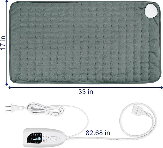 33"X17" Electric Heating pad with 6 Heat Settings, Auto Shut Off, Dark Gray Dry Electric Heating for Back Neck Knee Arms Legs Shoulder Heat Pads for Christmas Birthday Father's Day Mother's Day