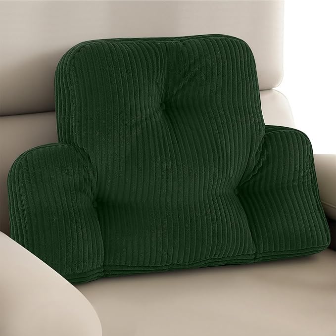Lumbar Support Pillow for Recliner, Large Back Support Pillow for Office Chair, Tufted Corduroy Back Cushion for Elderly, Lower Back Pain Relief, Ideal for Sofa & Couch, Green