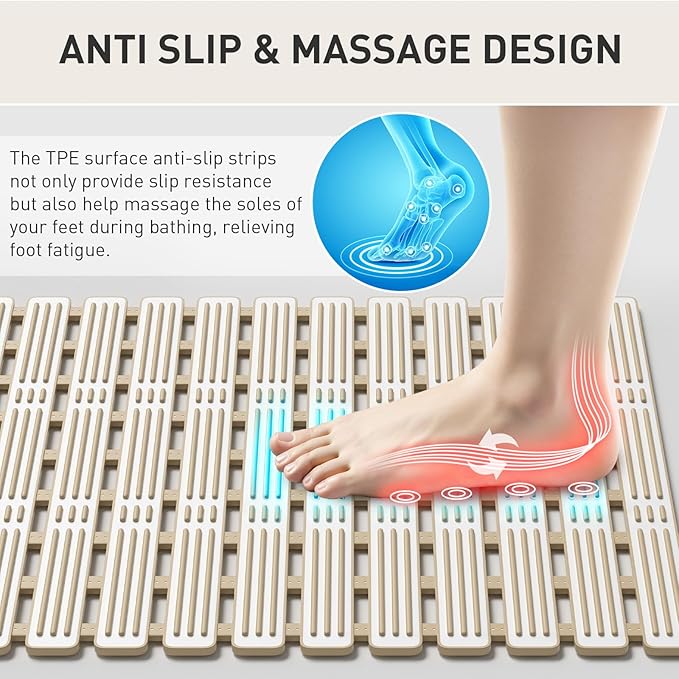 XIYUNTE Shower Mat Non Slip Bath Mat for Tub - 36 x 16 Inch Bathtub Mat Non Slip Shower Mats for Inside Shower, TPE Bath Mat with Suction Cups, Easy to Cut Bath Tub Mat, Brown