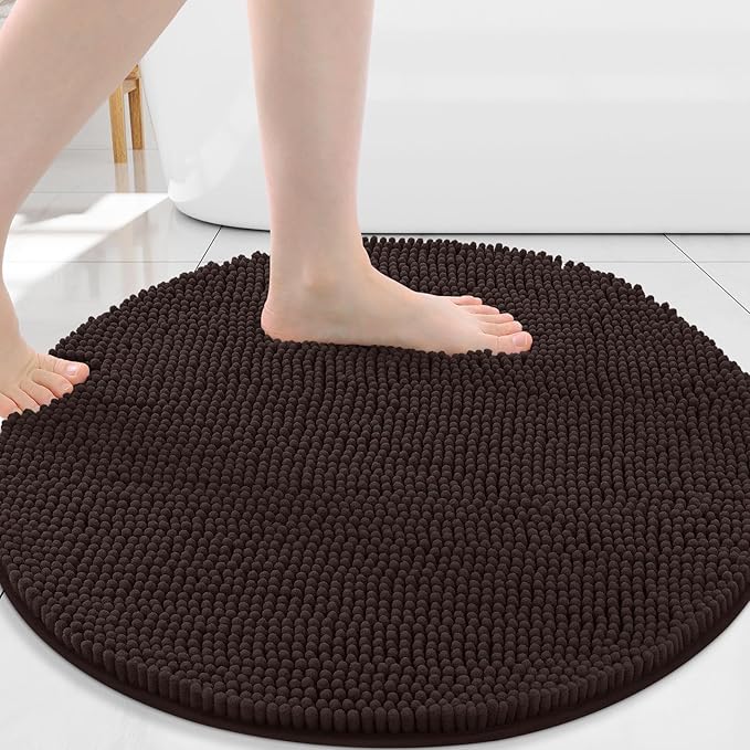 Arotive Bathroom Rugs Round 30x30, Extra Soft Absorbent Shaggy Chenille Bath Rugs, Machine Washable Rubber Backing Non-Slip Bath Mats for Bathroom Floor Tub and Shower, Home Decor Accessories, Brown