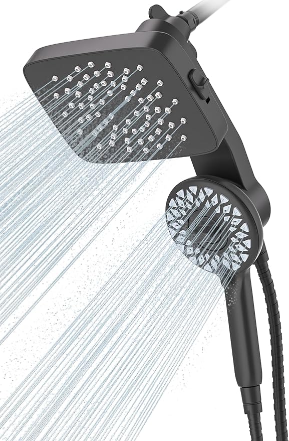 Cobbe Dual Shower Head with Magnetic Handheld, High Pressure Rain Shower Combo 2-in-1 Fixed & Detachable, Multiple Spray Modes, Built-in Magnet Dock 6ft Hose, Matte Black