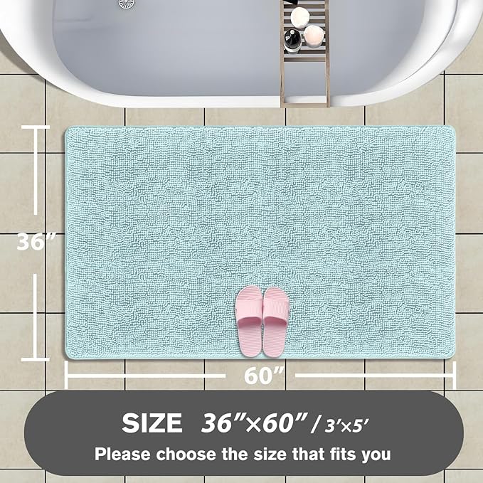Bathroom Rugs 36 x 60 Inch – Extra Large Bath Mat | Absorbent and Washable Thick Chenille Bath Rugs Non-Slip Runner Rug for Bathroom, Shower, Tub(Aqua)