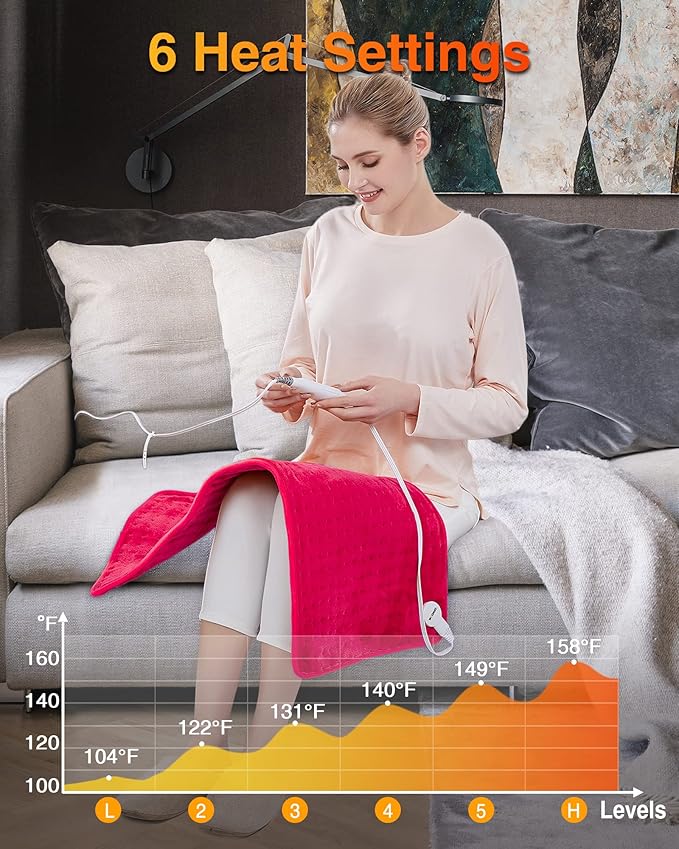 WOOMER Extra Large Heating Pad, 17"x33" XL Heating Pad, Heat Pad with Multi-Color Option, Moist Heat Therapy Feature, Auto Shut-Off, Power Cords Storage Belt