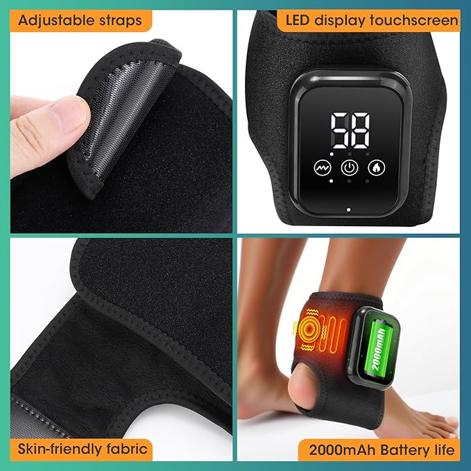 Foot Massager for Neuropathy, Rechargeable Ankle Heating Pad with Massage for Circulation, Foot and Ankle Massager for Pain Relief, Suitable for Reduce Fatigue and Plantar Fasciitis, Travel & Home Use