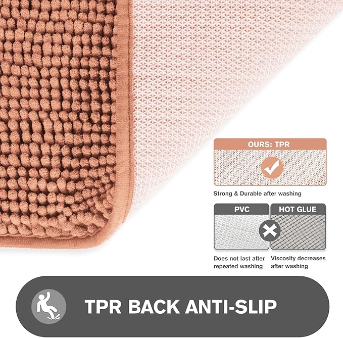 Bathroom Runner Rug 47 x 17 Inch – Long Bath Mat | Absorbent and Washable Thick Chenille Bath Rug Non-Slip Runner Rug for Bathroom, Shower, Sink(Dusty Pink)