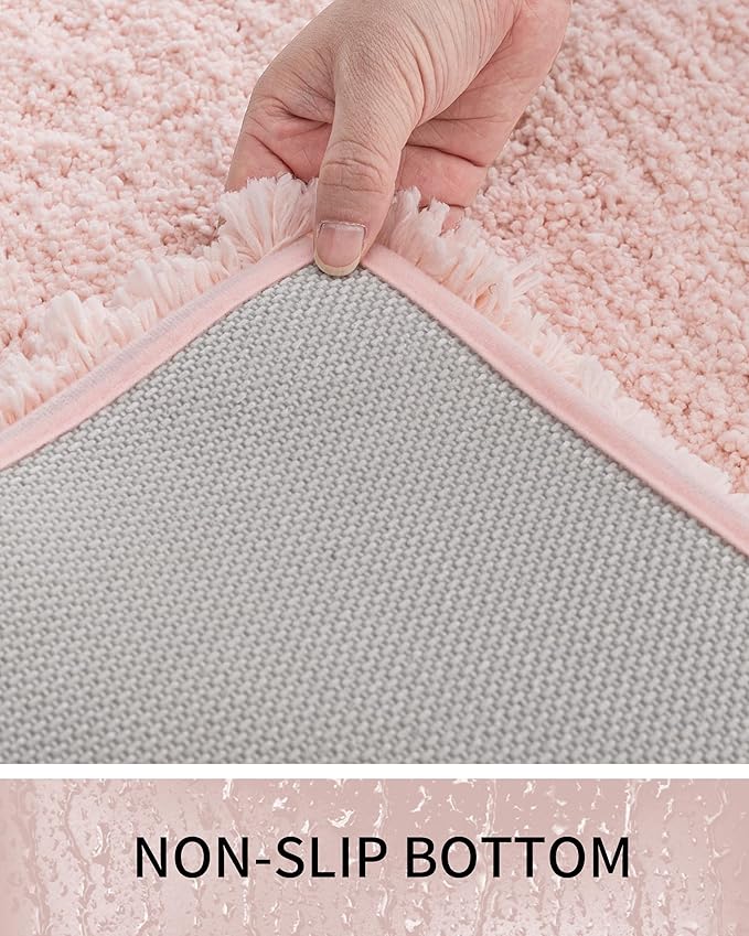 Bathroom Rugs Non Slip Washable, Ultra Thick Soft Microfiber Absorbent Bath Mats, High Density Foam Latex Non Slip Backing Bath Rugs, Fluffy Floor Carpet for Tub&Shower 24x17, Pink