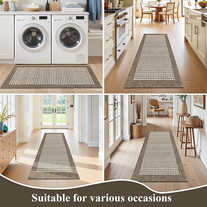 Ileading Laundry Room Runner Rug 2x5ft Non Slip Farmhouse Kitchen Floor Mats with Rubber Backing Machine Washable Indoor Doormat Low-Profile Carpet for Hallway Entryway(Brown)