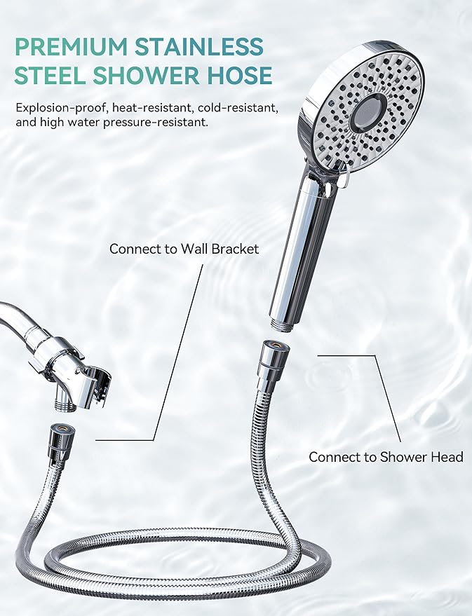 Magichome Filtered Shower Head with Handheld, High Pressure 10-Spd Detachable Chrome Showerhead with Stainless Hose, Water Softener Filter Beads for Hard Water - Remove Chlorine, Reduce Dry Itchy Skin