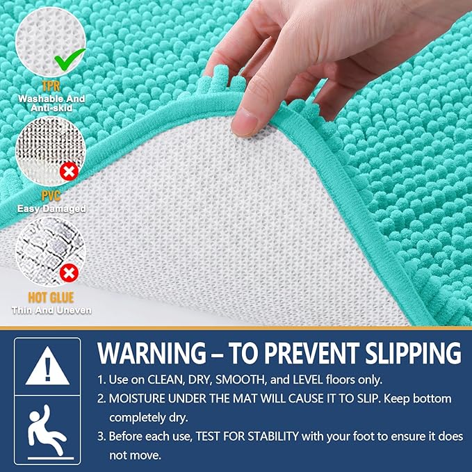 Arotive Bathroom Rugs 36x24, Extra Soft Absorbent Shaggy Chenille Bath Rugs, Machine Washable Rubber Backing Non-Slip Bath Mats for Bathroom Floor Tub and Shower, Home Decor Accessories,Turquoise