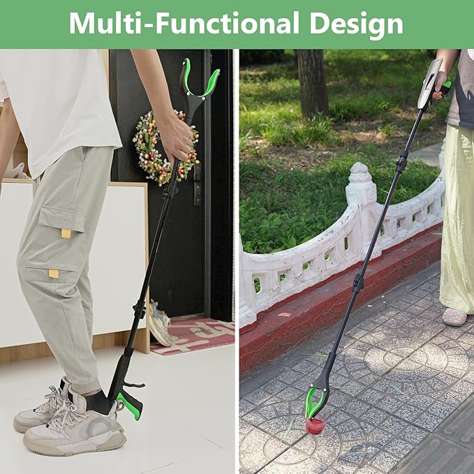 51" Heavy Duty Grabber Reacher Tool for Seniors/Disabled/After Surgery Recovery, Extra Long Foldable Reach Grabber with Shoehorn & 360°Rotating Anti-Slip Claw & Magnetic Tip, Black&Green