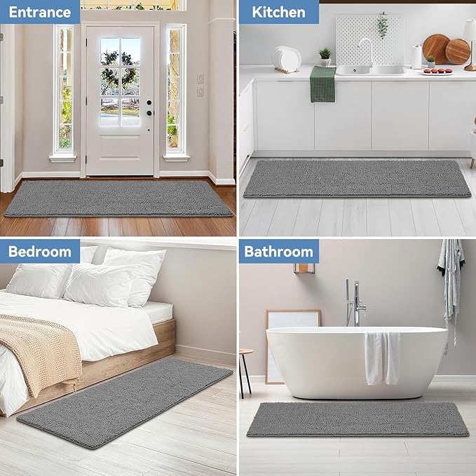 Bcoimo 70x24 Chenille Bath Mat – Non-Slip with Backing Bath Rug Ultra-Absorbent and Machine Washable Bathroom Mat Quick-Dry Design. Ideal for Bathroom Shower and Tub Areas