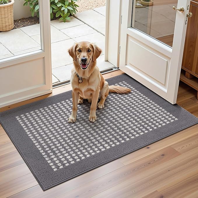 Ileading Indoor Door Mat 24" X 36" Absorbent Dog Muddy Paws Mat Low-Profile Entrance Small Runner Rug with Non-Slip Rubber Backing Machine Washable Inside Welcome Mat for Entryway,Kitchen(Grey)