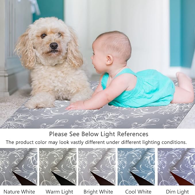 1/10 Inch Ultra Thin 24"×35" Large Front Door Mat Indoor Entrance Inside Non Slip, Waterproof Rubber Kitchen Mat and Interior Home Washable Door Mat, Baroque Grey