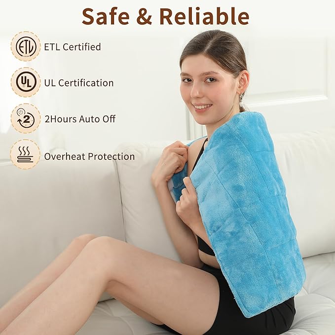 ESTINGO Weighted Heating Pad Large, Electric Heating Pad for Back Neck Shoulder Pain Relif, 3.7LBS Heat Pad for Period Cramps with 2H Auto Shut Off and 4 Heating Levels, 18"x33" Royal Blue