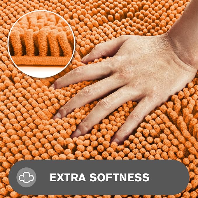 Flame Orange Bathroom Rugs Sets 2 Piece – Absorbent and Washable Bath Mat, Non-Slip, Thick Soft Chenille Bath Rugs for Bathroom Floor, Shower, Sink - 17" x 24"+20" x 32"