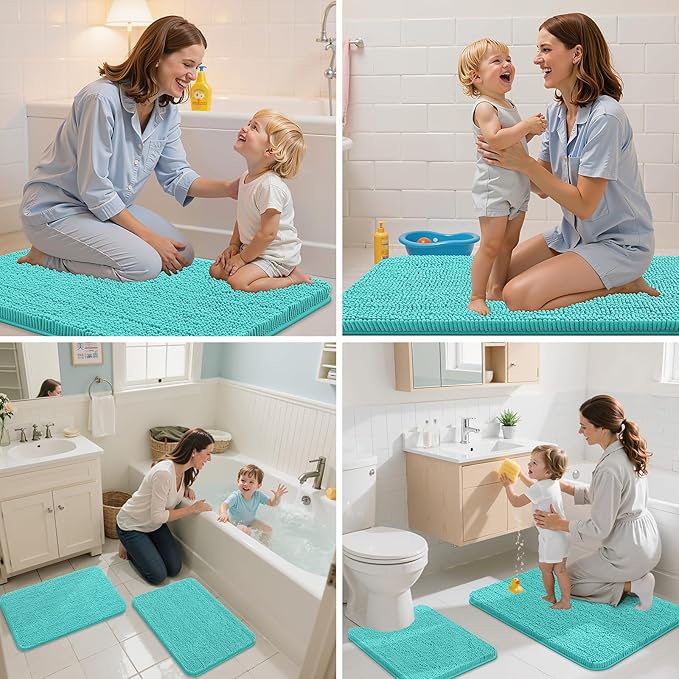 Arotive Bathroom Rugs 36x24, Extra Soft Absorbent Shaggy Chenille Bath Rugs, Machine Washable Rubber Backing Non-Slip Bath Mats for Bathroom Floor Tub and Shower, Home Decor Accessories,Turquoise