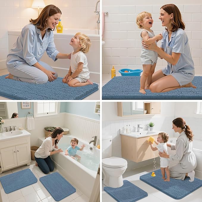 Arotive Bathroom Rugs 24x16, Extra Soft Absorbent Shaggy Chenille Bath Rugs, Machine Washable Rubber Backing Non-Slip Bath Mats for Bathroom Floor Tub and Shower, Home Decor Accessories, Grayish Blue