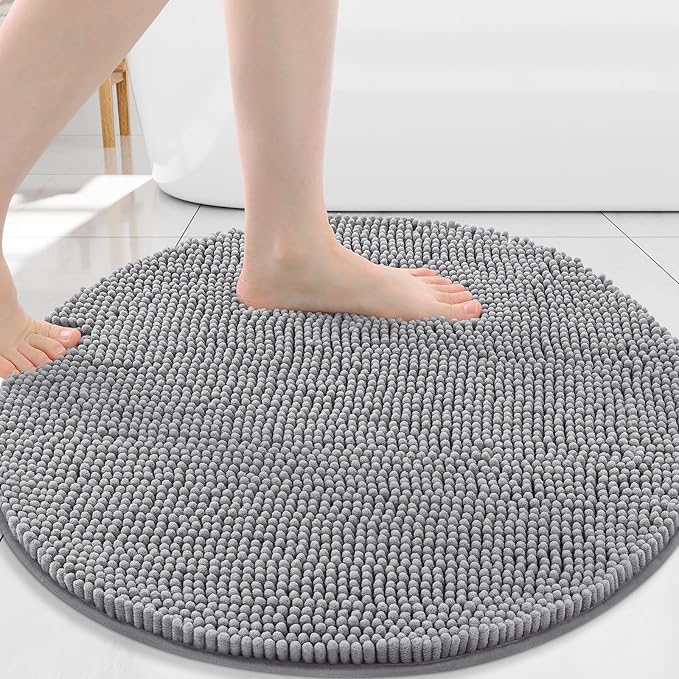 Arotive Bathroom Rugs Round 30x30, Extra Soft Absorbent Shaggy Chenille Bath Rugs, Machine Washable Rubber Backing Non-Slip Bath Mats for Bathroom Floor Tub and Shower, Home Decor Accessories, Grey