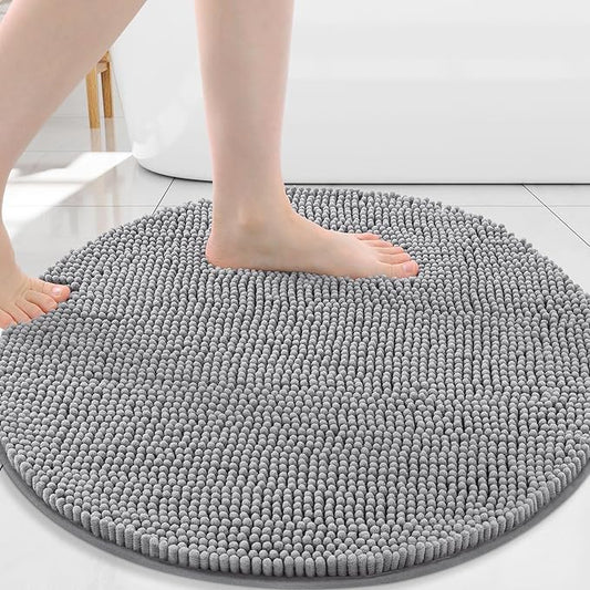 Arotive Bathroom Rugs Round 30x30, Extra Soft Absorbent Shaggy Chenille Bath Rugs, Machine Washable Rubber Backing Non-Slip Bath Mats for Bathroom Floor Tub and Shower, Home Decor Accessories, Grey