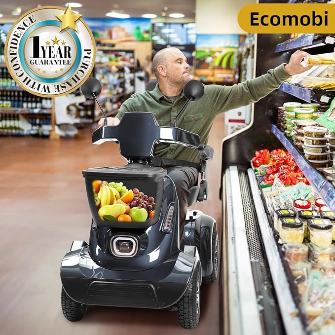 Ecomobi Outdoor Heavy Duty Mobility Scooter for Adults & Seniors - 1000W, 500 lbs Bariatric Capacity, 32 Miles Long Range, 13.78 in Off-Road Tires, 15 MPH Max Speed, Full Suspension, Bluetooth Speaker