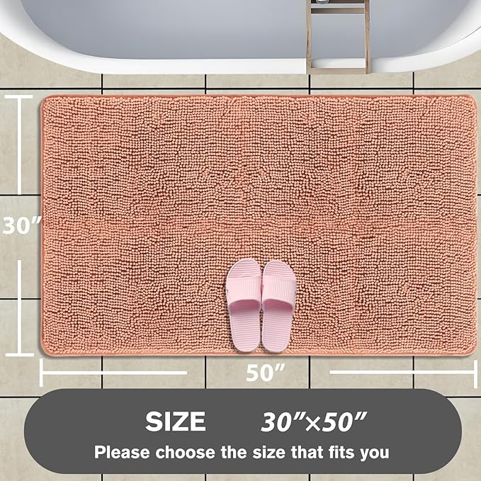 Bathroom Rugs 30 x 50 Inch – Extra Large Bath Mat | Absorbent and Washable Thick Chenille Bath Rugs Non-Slip Runner Rug for Bathroom, Shower, Tub(Dusty Pink)