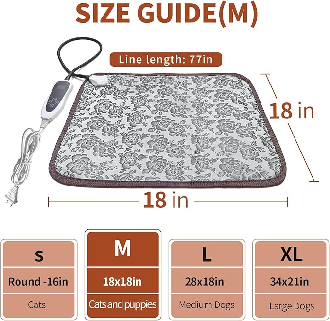 GOLOPET Cat Heating Pad 18x18 in with Smart Thermostat Switch and Power Line Protection Tube,Obtained MET and UL Dual Certification,Waterproof Pet Heating Pad for Cats-Rose