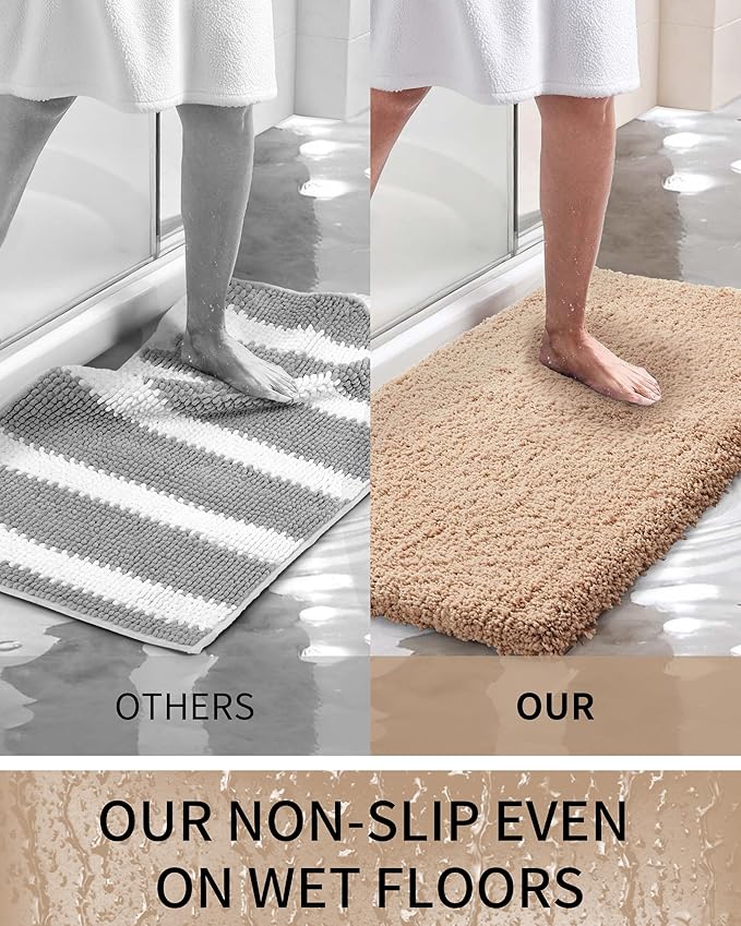 Toilet Rugs U-Shaped Mat 24x22, Contour Bathroom Mat - Ultra Soft & Absorbent Microfiber, Quick-Dry, Machine Washable with High Density Foam Latex Non Slip Backing, Beige