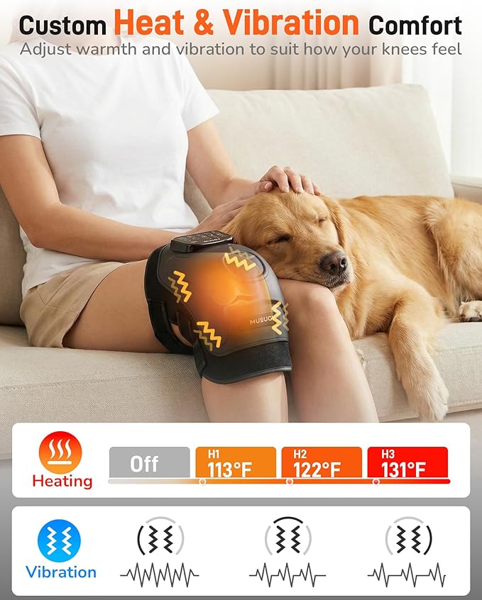 Knee Massager with Heat and Red Light Therapy : 4-in-1 Compression Massage with 14 Chambers & Vibration for Pain Relief, Cordless Home Office Use for Seniors and Active Adults, FSA-HSA Eligible