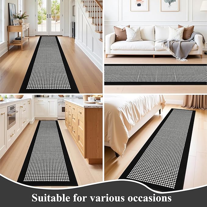 Ileading Hallway Runner Rug 2'x10' Heavy-Duty Durable Entryway Floor Mat with Non Slip Rubber Backing for Busy Traffic Extended Indoor Doormat Machine Washable Helloween Kitchen Throw Rug（Black&White）