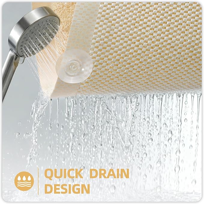 Upgraded Anti Slip Shower Mat for Inside Shower,Non Slip Bathtub Mat with Suction Cups,Shower Floor Mat，Scrubber Mats,Easy to Clean,Quick Dry,Easy Drainage,Loofah Bath Mat for Tub,Beige,17''x32''