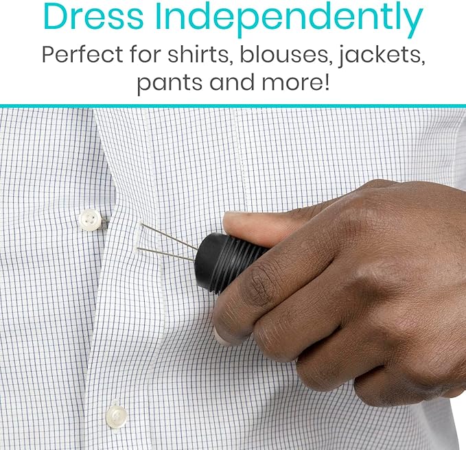 Vive Button Hook with Zipper Pull - Dressing Helper Assist Tool for Arthritis - One Hand Shirt & Coat Buttoning Aid, Disability, Handicapped, Seniors, Elderly - Limited Dexterity, Wide Grip Handle