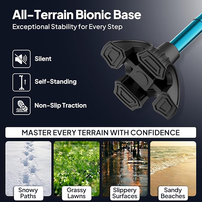Walking Cane with LED Light, Foldable,Adjustable, Self Standing Walking Canes for Men & Women,Walking Sticks with Quad Base for Seniors & Adults