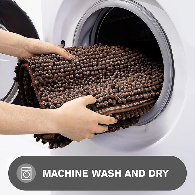 Brown Bathroom Rugs Sets 2 Piece – Absorbent and Washable Bath Mat, Non-Slip, Thick Soft Chenille Bath Rugs for Bathroom Floor, Shower, Sink - 20" x 32"+24" x 36"