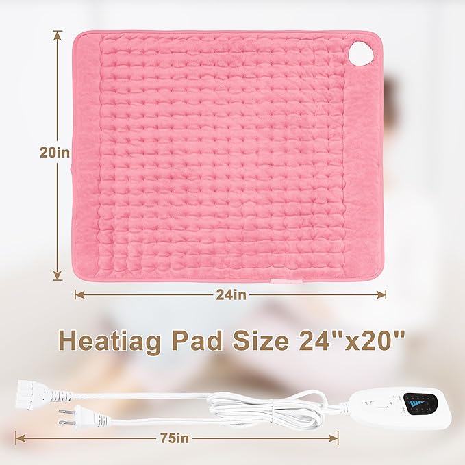Deepsoon Heating Pad,Electric Heating Pads for Back,Neck,Moist Heating Pad for Abdomen Shoulder Knee Legs,Dry/Moist Heat&Auto Shut Off,Mother's Day Birthday for Men and Women,BabyPink,24x20 Inch