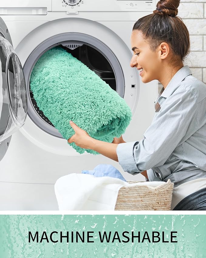 Bathroom Rugs Non Slip Washable 32x20, Ultra Thick Soft Microfiber Absorbent Bath Mats, High Density Foam Latex Non Slip Backing Bath Rugs, Fluffy Floor Carpet for Tub&Shower, SpaBlue
