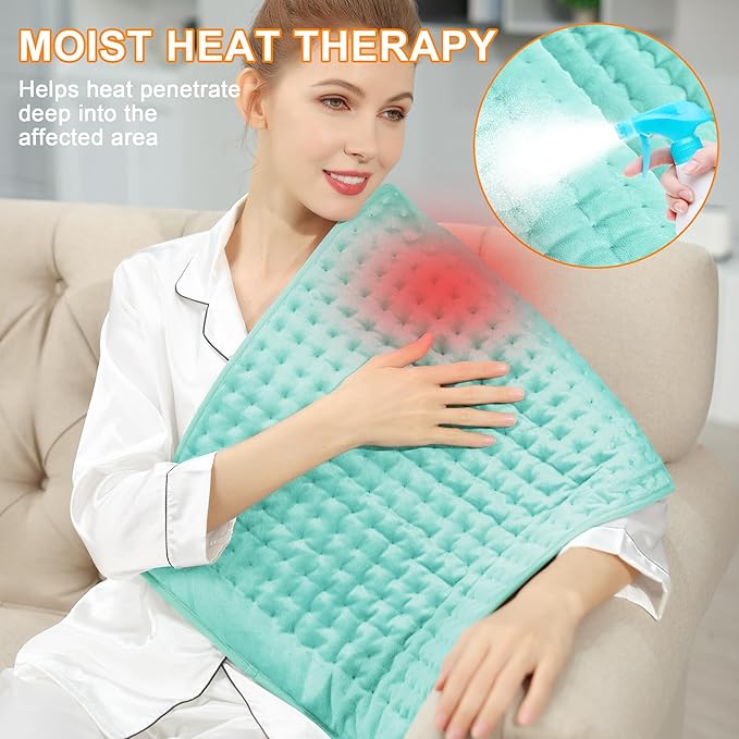 Deepsoon Heating Pad,Electric Heating Pads for Back,Neck,Moist Heating Pad for Abdomen Shoulder Knee Legs,Dry/Moist Heat&Auto Shut Off,Mother's Day Birthday for Men and Women,Light Green,33x17 Inch