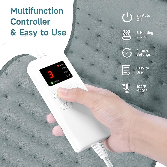 20" x 24" Heating Pad for Back Knee Leg Muscle Pain Cramps Relief, Electric Heating Pad for Women Mom Gifts with Moist Dry Option & 6 Heat Levels & Auto Off (Gray)