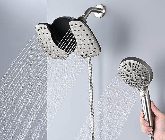 INAVAMZ Nickel 2.5GPM Shower Head with Handheld High Pressure: 10” Rainfall Shower Head & HandHeld Shower Head, 9 Spray Settings Detachable Shower Head with ON/OFF Switch and 15-Stage Filter