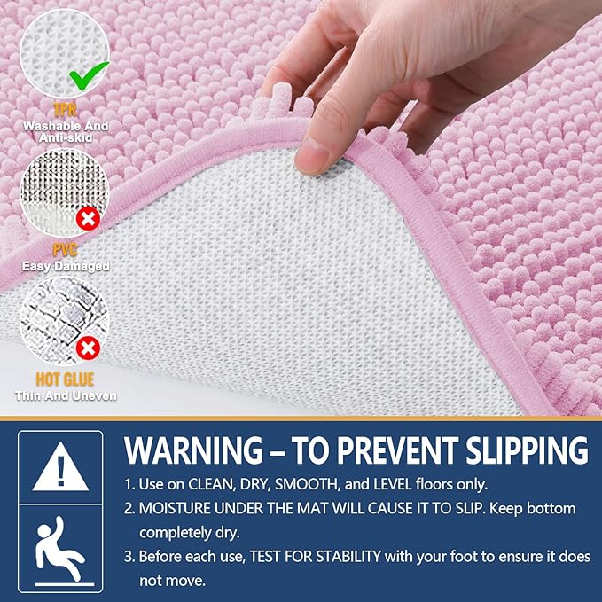 Arotive Bathroom Rugs 24x16, Extra Soft Absorbent Shaggy Chenille Bath Rugs, Machine Washable Rubber Backing Non-Slip Bath Mats for Bathroom Floor Tub and Shower, Home Decor Accessories,Pink