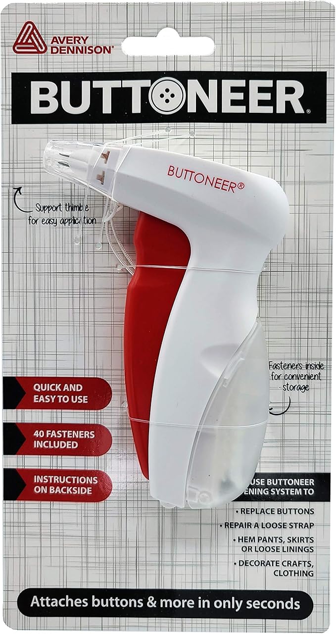 Buttoneer Button Fastening System - NEW and Improved! - Attaches Buttons & More in Seconds - No Sewing Necessary & Works on Most Fabrics
