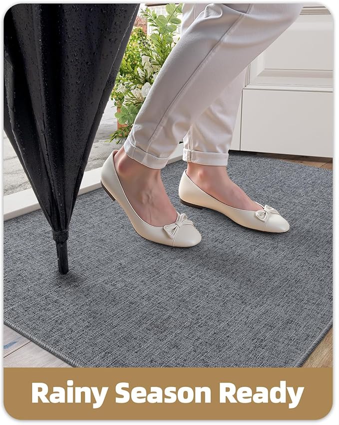 Color&Geometry Ultra Thin Indoor Door Mat (Rolled-up NO Creases) 32"x48", Non Slip Rubber Backed Dirt Trapper Door Mat Indoor Entrance, Low Profile Entryway Mat, Easy Clean, Dark Grey Linen