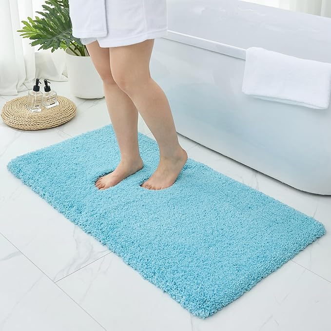 Bathroom Rugs Non Slip Washable 70x24, Ultra Thick Soft Microfiber Absorbent Bath Mats, High Density Foam Latex Non Slip Backing Bath Rugs, Fluffy Floor Carpet for Tub&Shower, Teal