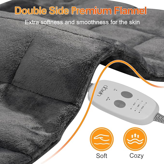 Weighted Vibrating Heating Pad with 2 Massager,18"x33" Neck and Shoulder Heat Pads for Back Pain Relief,3 Heat Settings& 9 Massage Types Back Massager Heated Pad XL (4.85Lbs,Dark Grey)