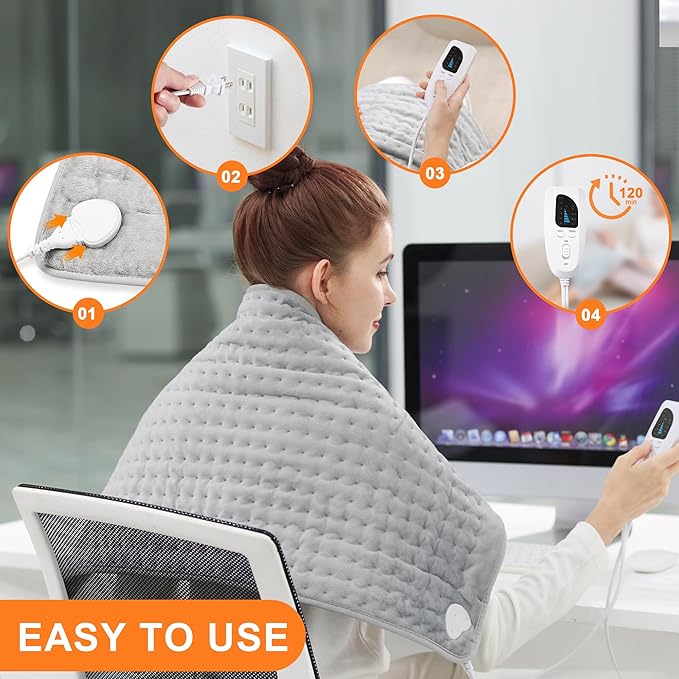 Deepsoon Heating Pad,Electric Heating Pads for Back,Neck,Moist Heating Pad for Abdomen Shoulder Knee Legs,Dry/Moist Heat&Auto Shut Off,Mother's Day Birthday for Men and Women,Light Gray,33x17 Inch