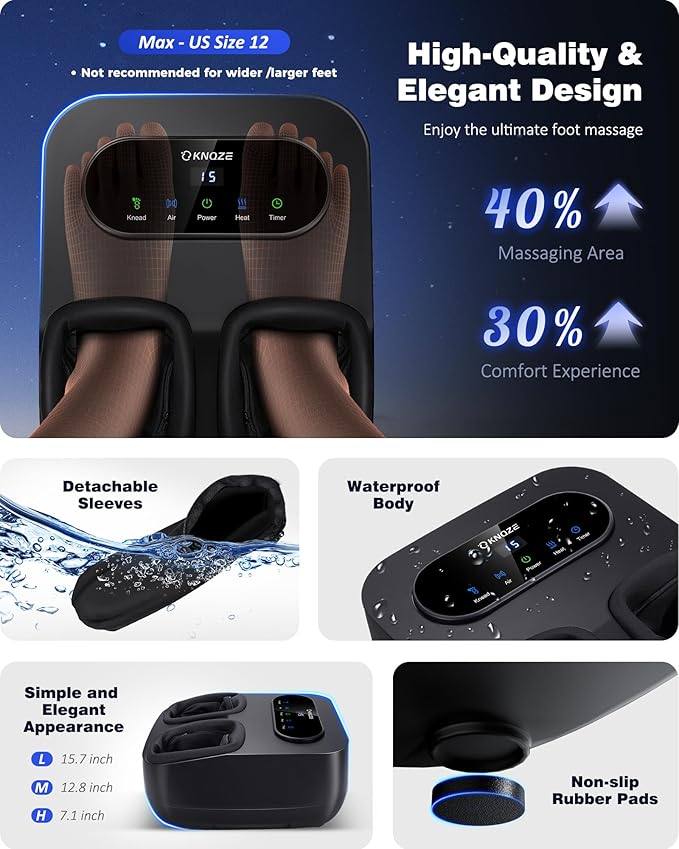 KNQZE Foot Massager with Heat and Remote, Shiatsu Deep Kneading Feet Massager for Plantar Fasciitis & Neuropathy, Foot Warmer, Gifts for Mom Women Men Dad, Fits Up to Men Size 12(Black)