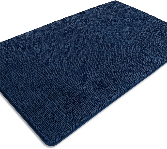 Bathroom Rugs 36 x 60 Inch – Extra Large Bath Mat | Absorbent and Washable Thick Chenille Bath Rugs Non-Slip Runner Rug for Bathroom, Shower, Tub(Navy Blue)