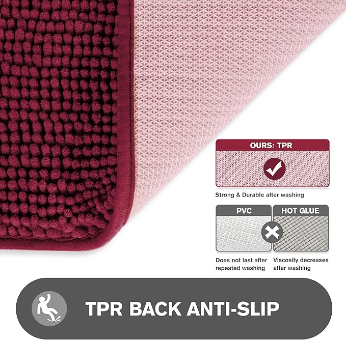 Bathroom Rugs 36 x 60 Inch – Extra Large Bath Mat | Absorbent and Washable Thick Chenille Bath Rugs Non-Slip Runner Rug for Bathroom, Shower, Tub(Vivid Burgundy)