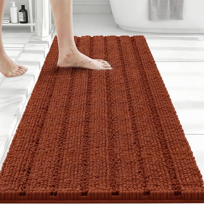 Bcoimo Large Bathroom Rug, Chenille Bath Mat with High Low Pile Design, Soft Absorbent Non Slip Bath Rug, Machine Washable Quick Dry Mat for Shower, Tub, Sink and Vanity